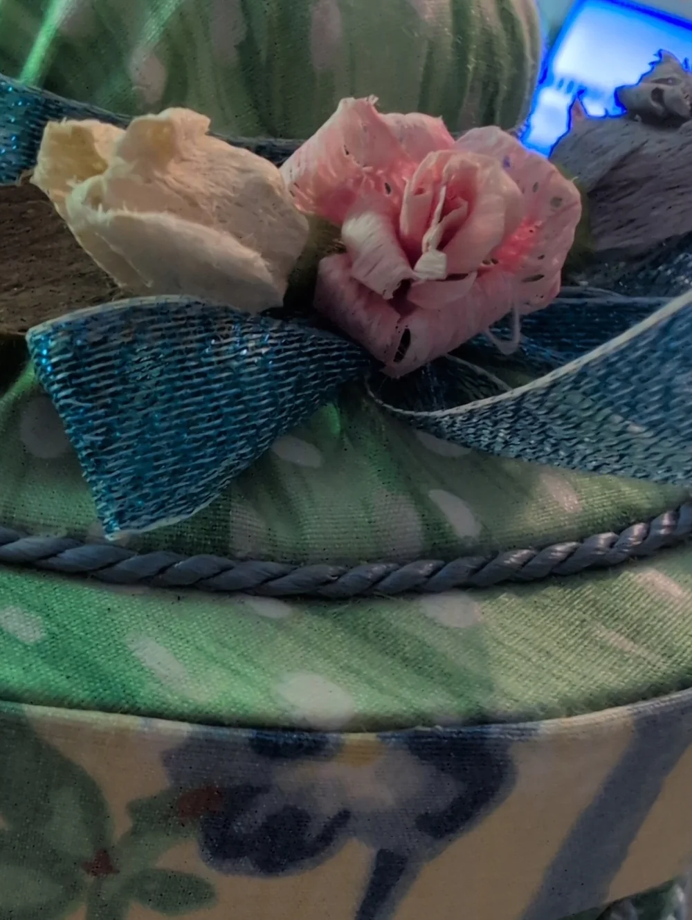 Vintage 1998 Prym-Dritz Floral Sewing Storage Box Round Pincushion Basket